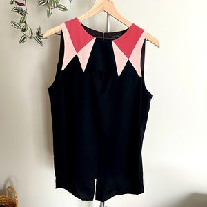 BCBG MaxAzria High Low Color Block Sleeveless Blouse